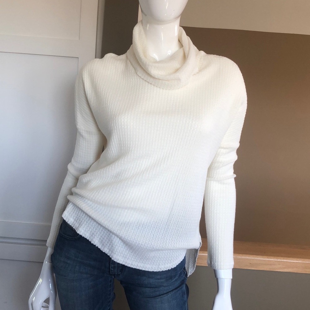 Off white waffle knit turtleneck sweater